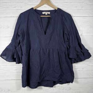 Ann Taylor Loft Womens Size Small Blue Cotton Bell Sleeve Blouse